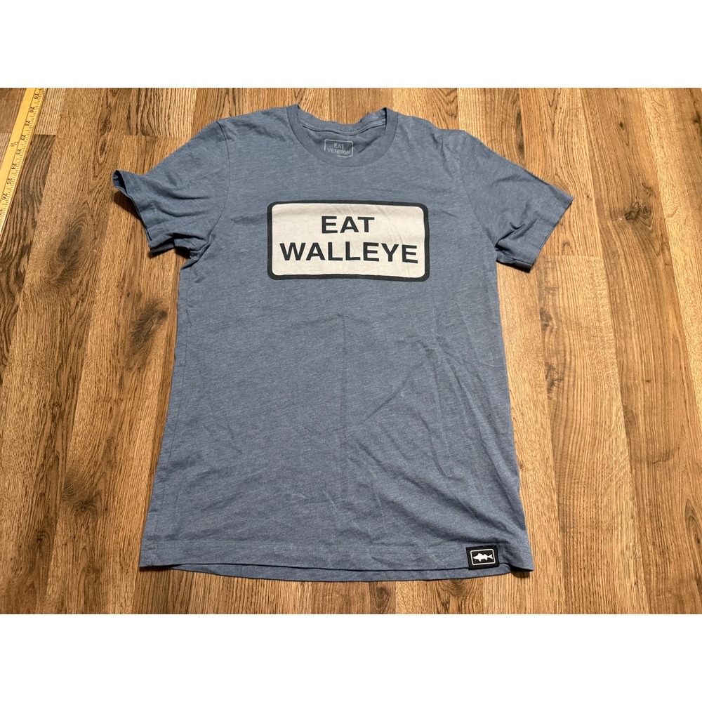 Eat Venison Shirts Mens Size Medium Blue Graphic Tee Short Sleeve Eat Walleye